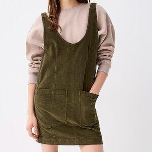 Patch pocket corduroy apron dress khaki olive green